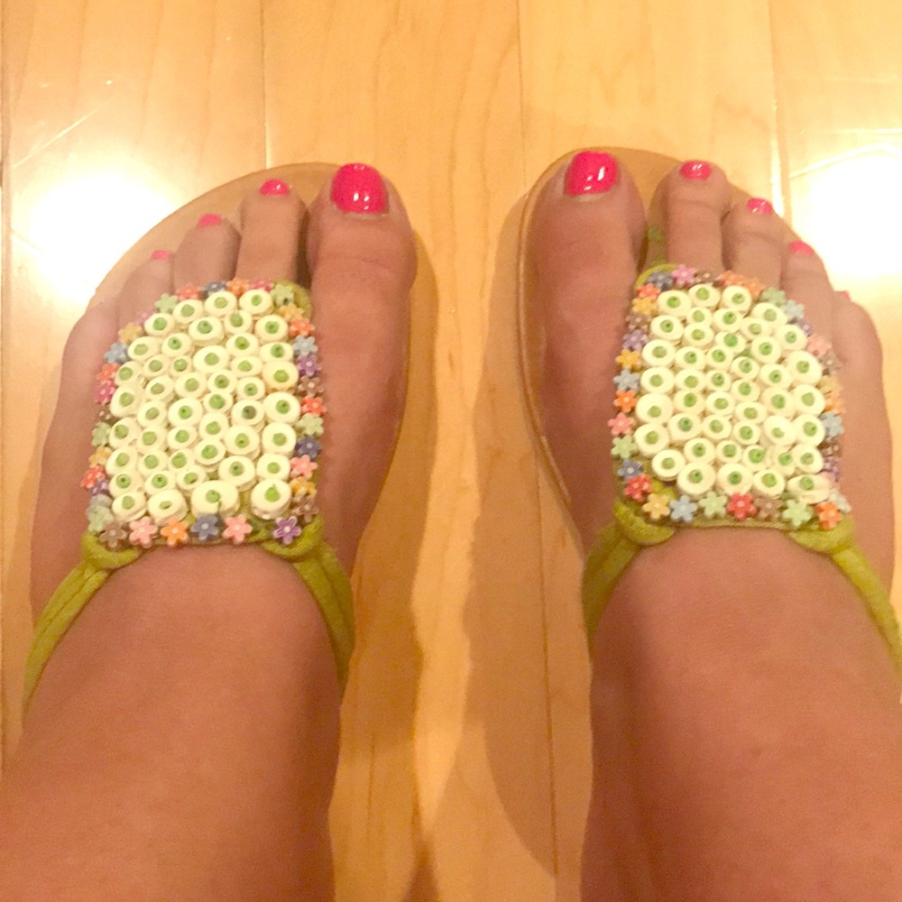 Floral beaded sandals- gently used